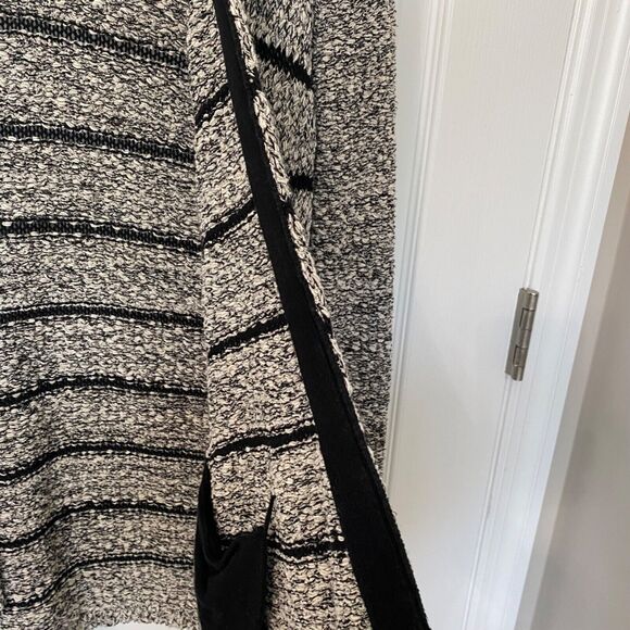 Lou & Grey Wm M Gray Black Striped Chunky Knit Open Front Cardigan Cozy Casual - Picture 4 of 8